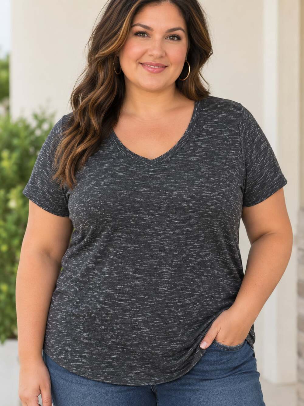 Bundle of 4 Heathered Black Short Sleeve V-Neck T-Shirt 3X
